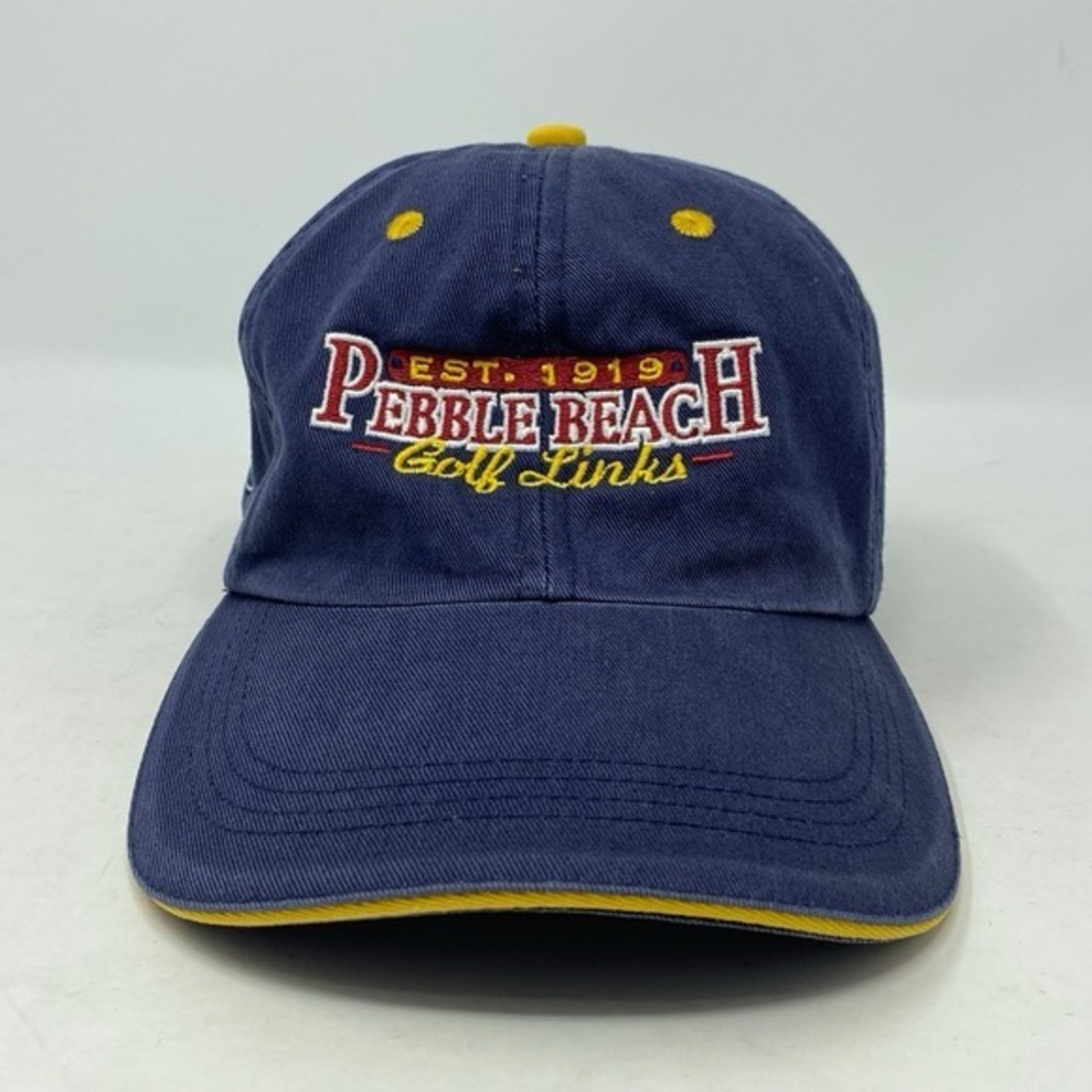 Vtg 90s Pebble Beach Golf Links Hat‎ Baseball Cap Navy Blue Yellow Cypress Tree